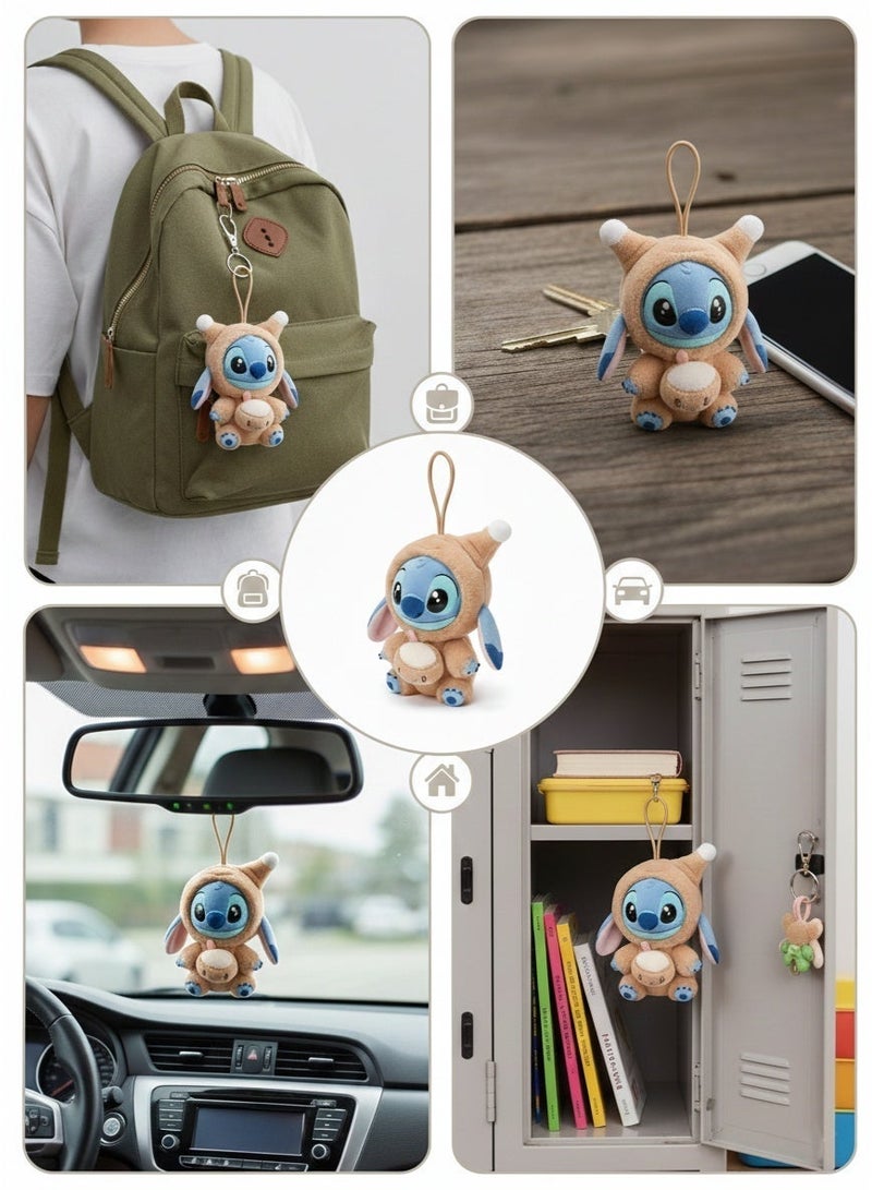 Stitch Figure Keychain Plush Doll 18cm – Cute Vinyl Face Stuffed Animal with Brown Hood & Coconut | Disney Lilo & Stitch Surprise Box Series Bag Charm | Soft Hanging Toy Gift for Girls & Kids Birthday Eid Ramadan - Image 4